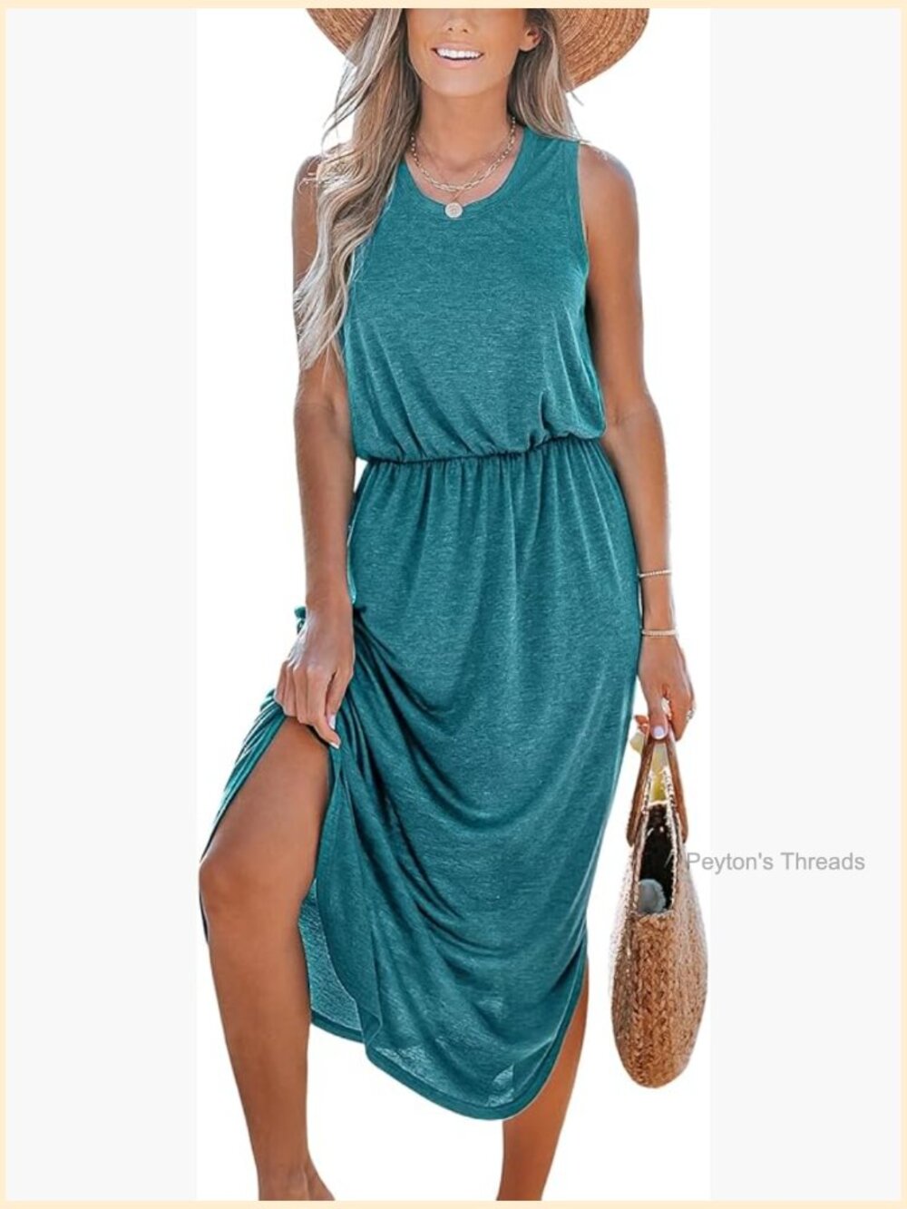 Knit Midi Sundress with Side Slit Crew Neck Cover Up